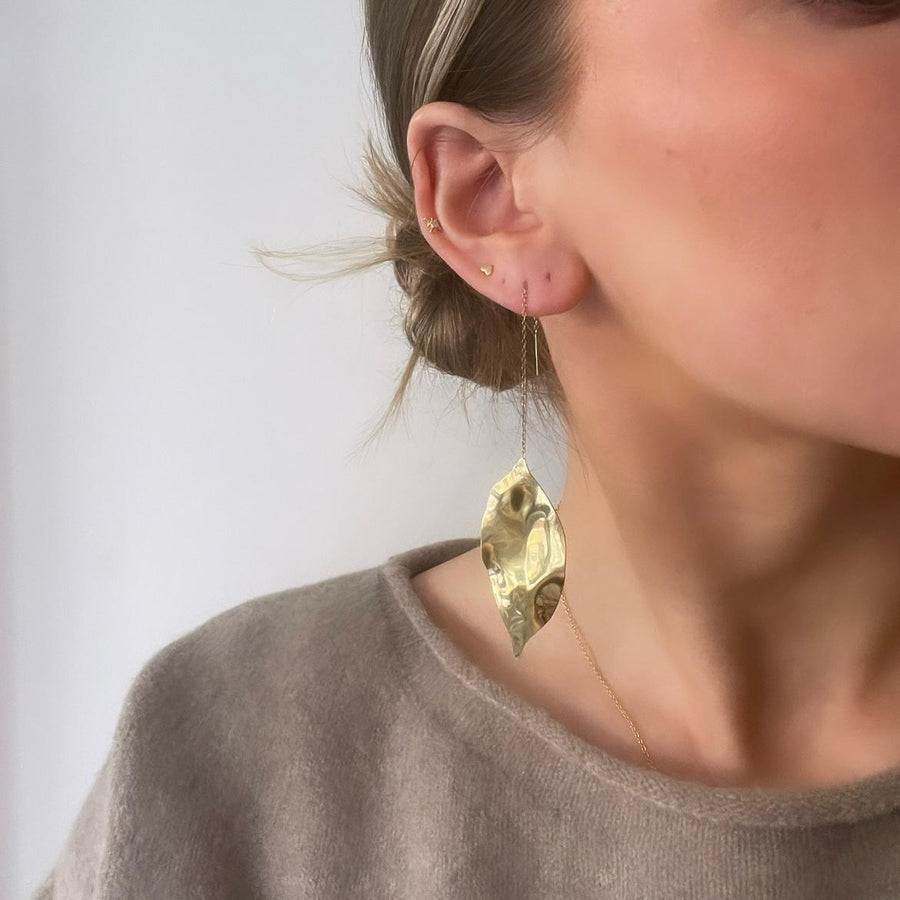 gold leaf threader drop earring