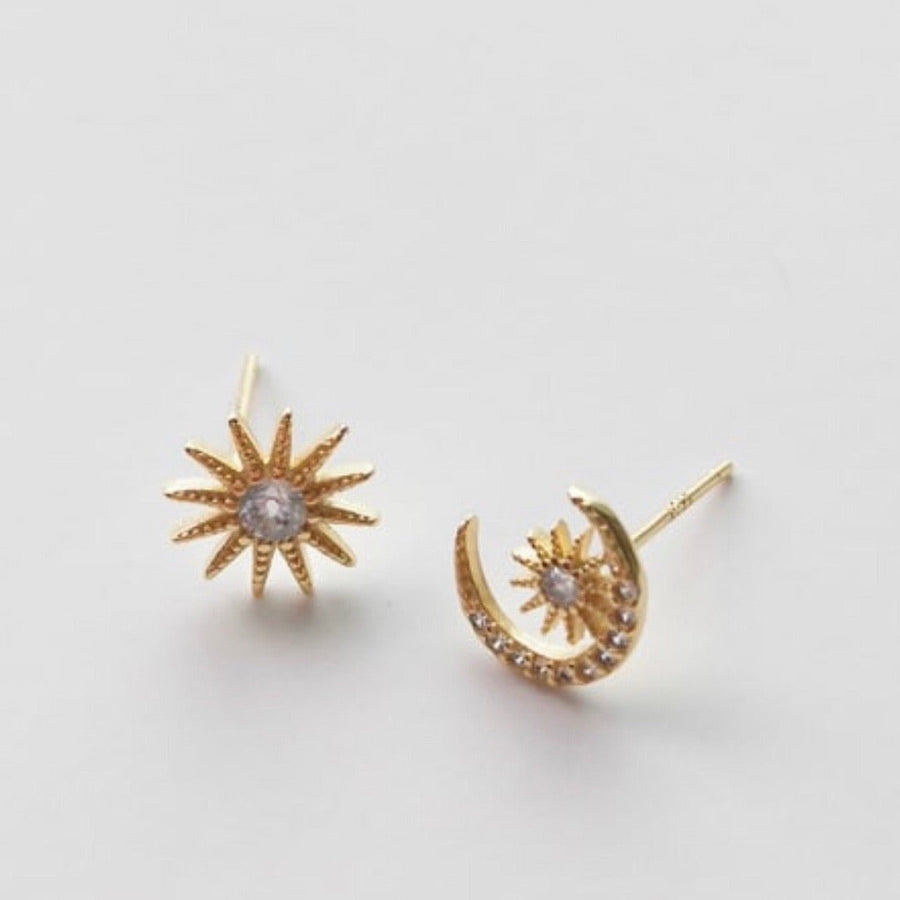 Crystal Moon and Star Studs - Gold