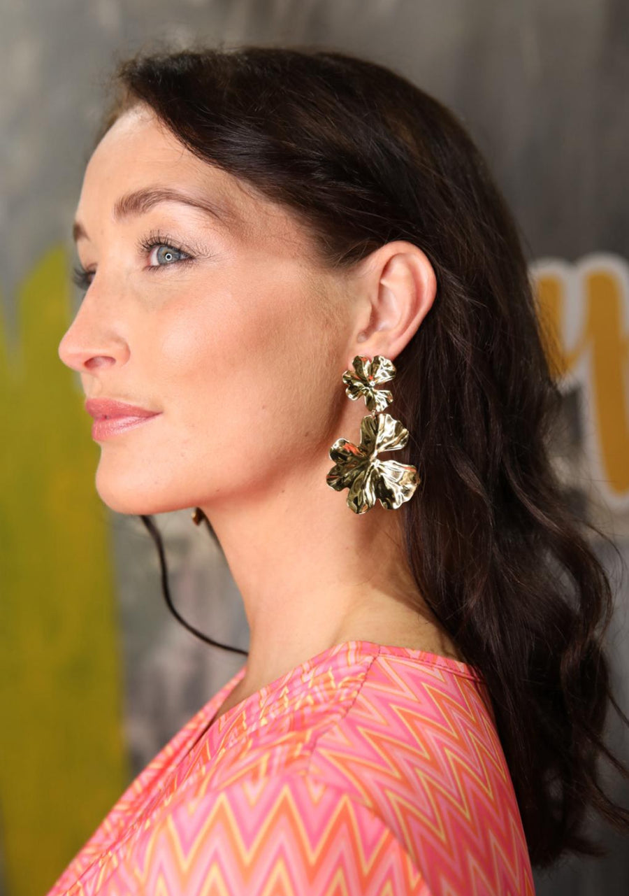 Gold Double Flower Statement Earring As seen in Today show
