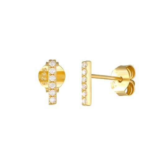 Sterling Silver Gold Cubic Zirconia Bar Stud
