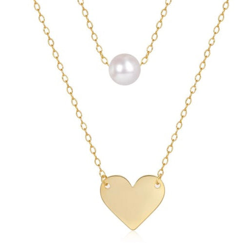 Gold Plated Pearl Heart Minimalist Multi Strand Necklace