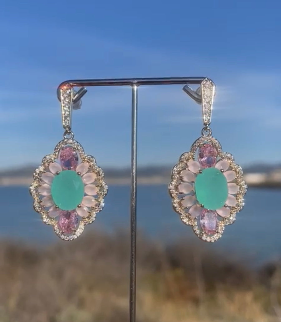 Fleur earring pink and mint green