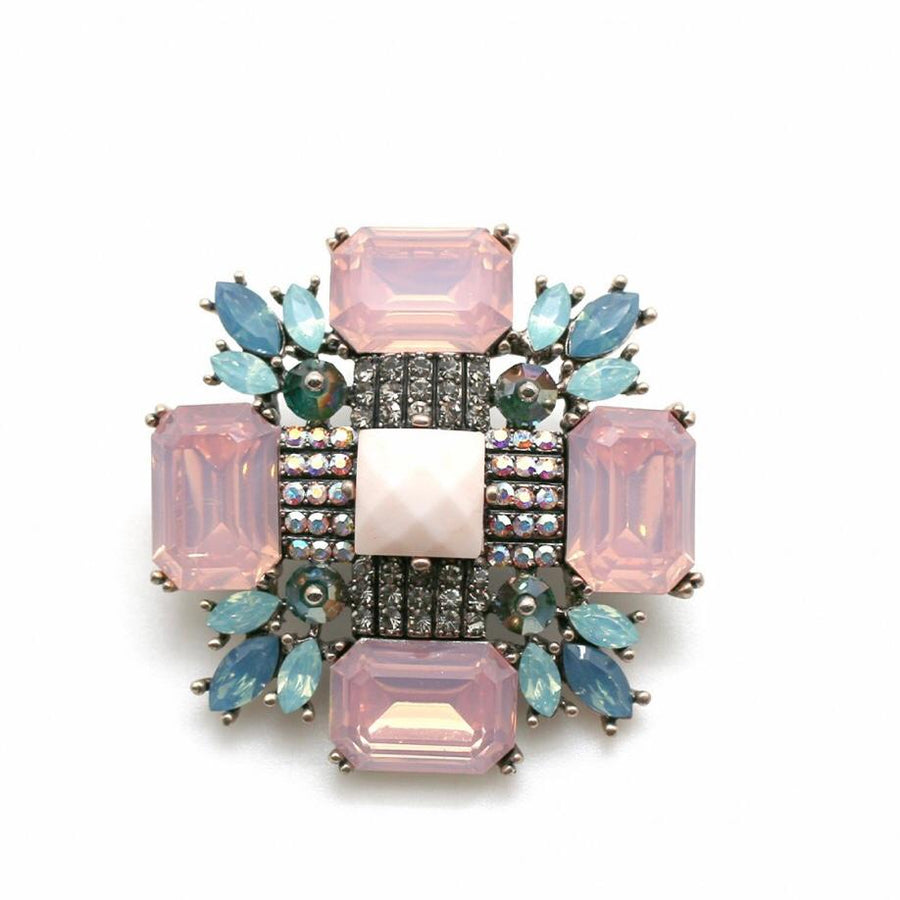 Light Pink and Turquoise Gemstone Brooch
