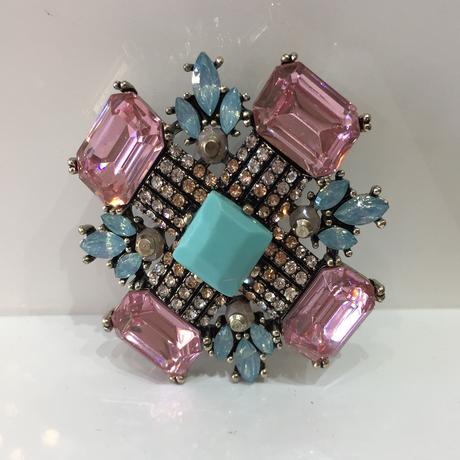 Pink & Blue Gemstone Brooch