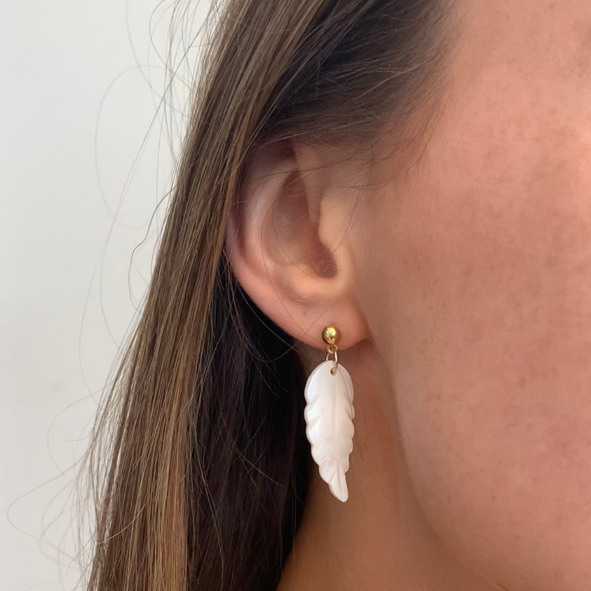 Gold Filled White Feather Pearl Earring