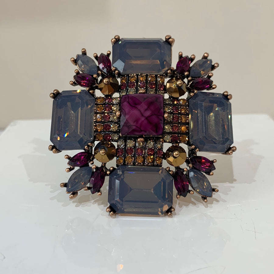 Blue Opal & Purple Gemstone Brooch