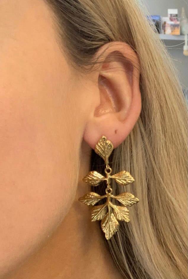 Gold plated leaf drop earring