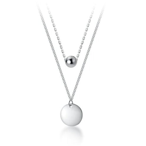 Double Stranded Sterling Silver Disc and 8mm ball Necklace