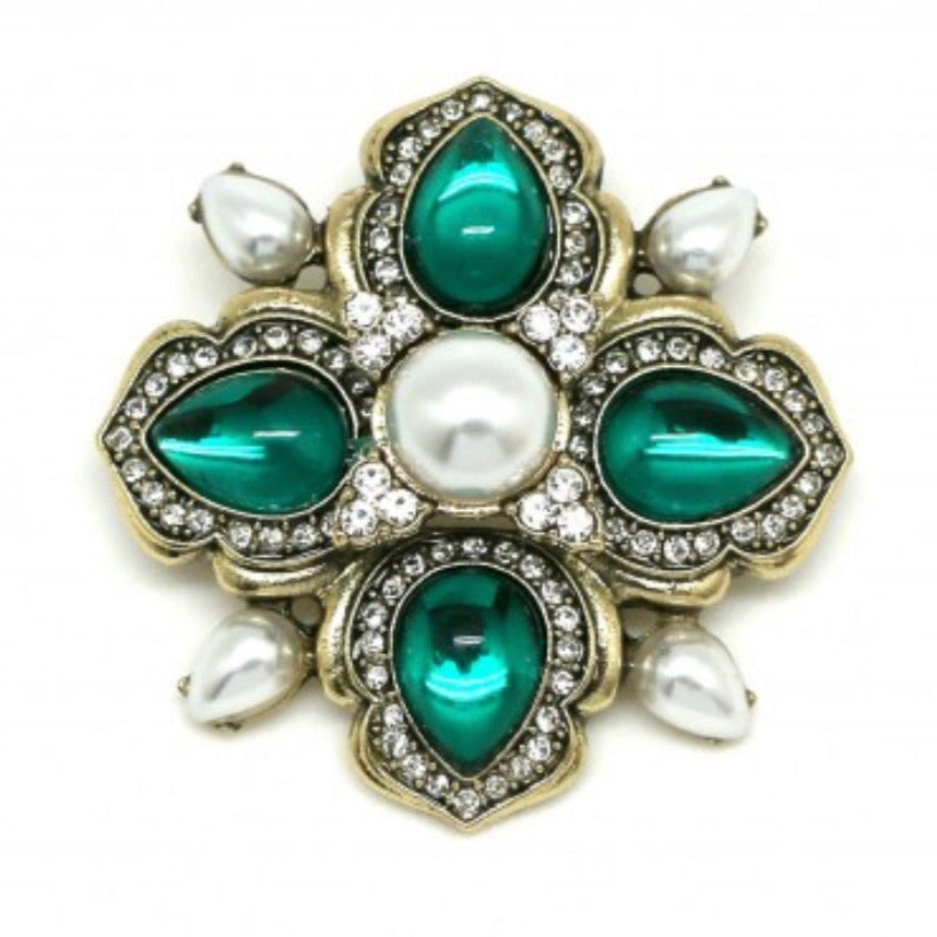 Green/pearl brooch