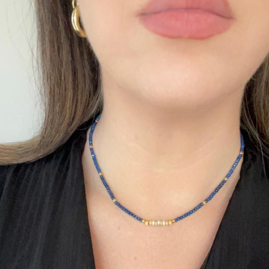 Blue Beaded Choker With Pearl