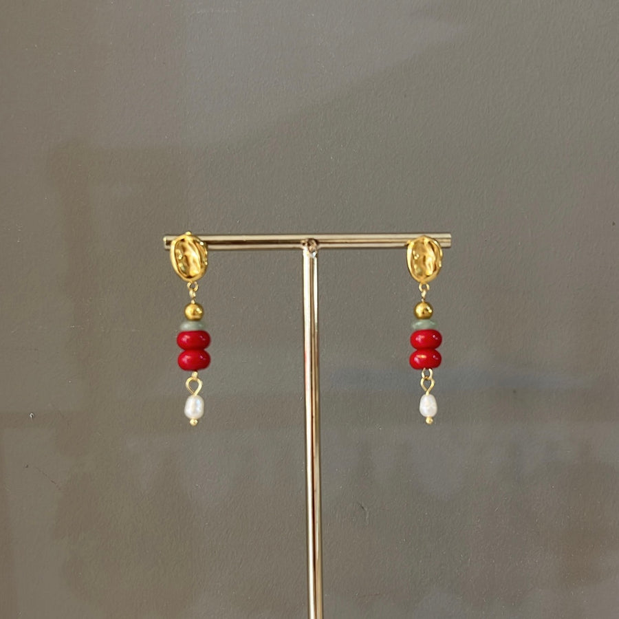 Natural Stone Red and Green Drop Earrings