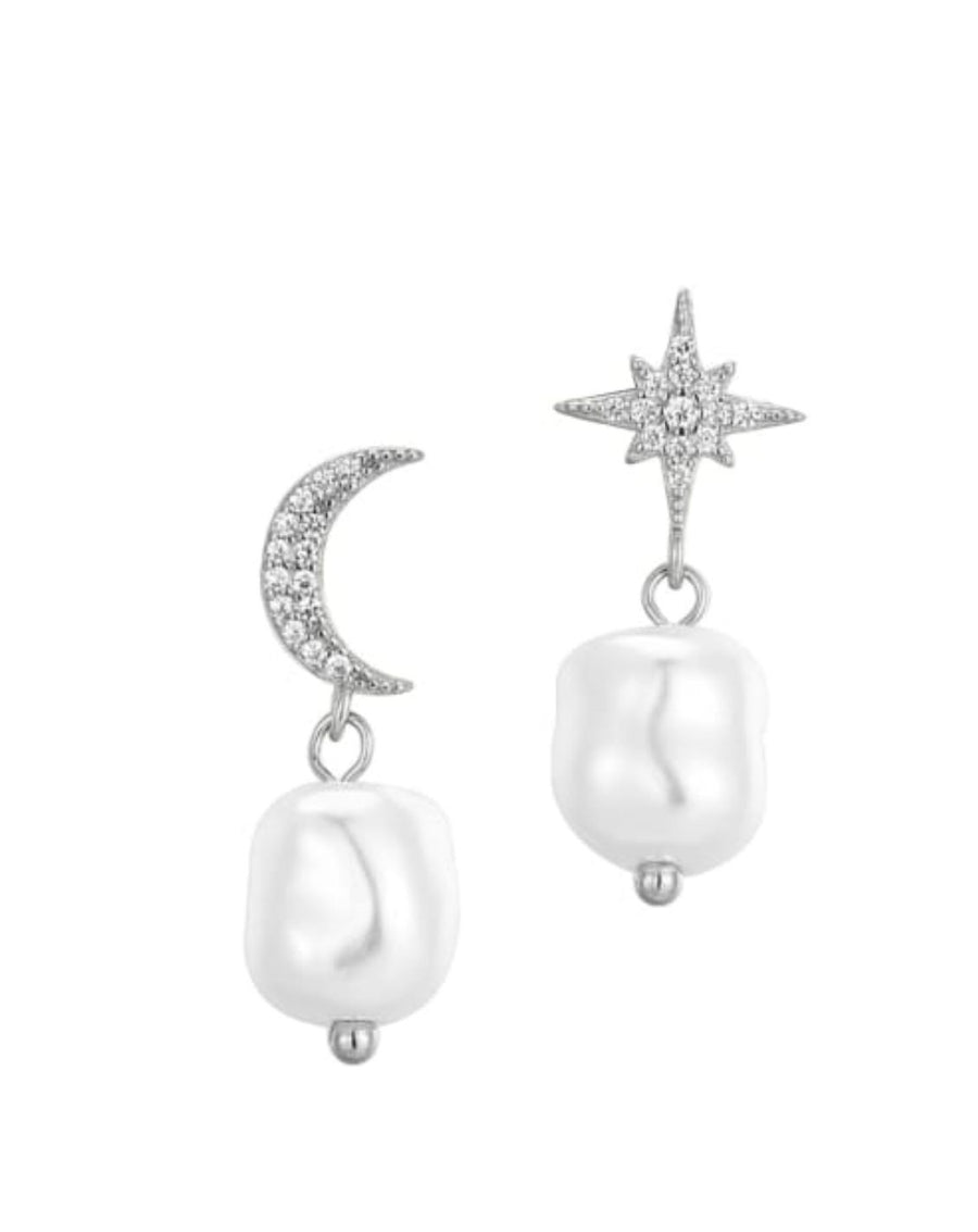 Crystal Star and moon pearl drop studs