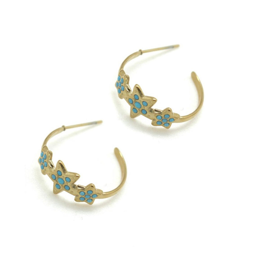 Gold Turquoise Star Hoops