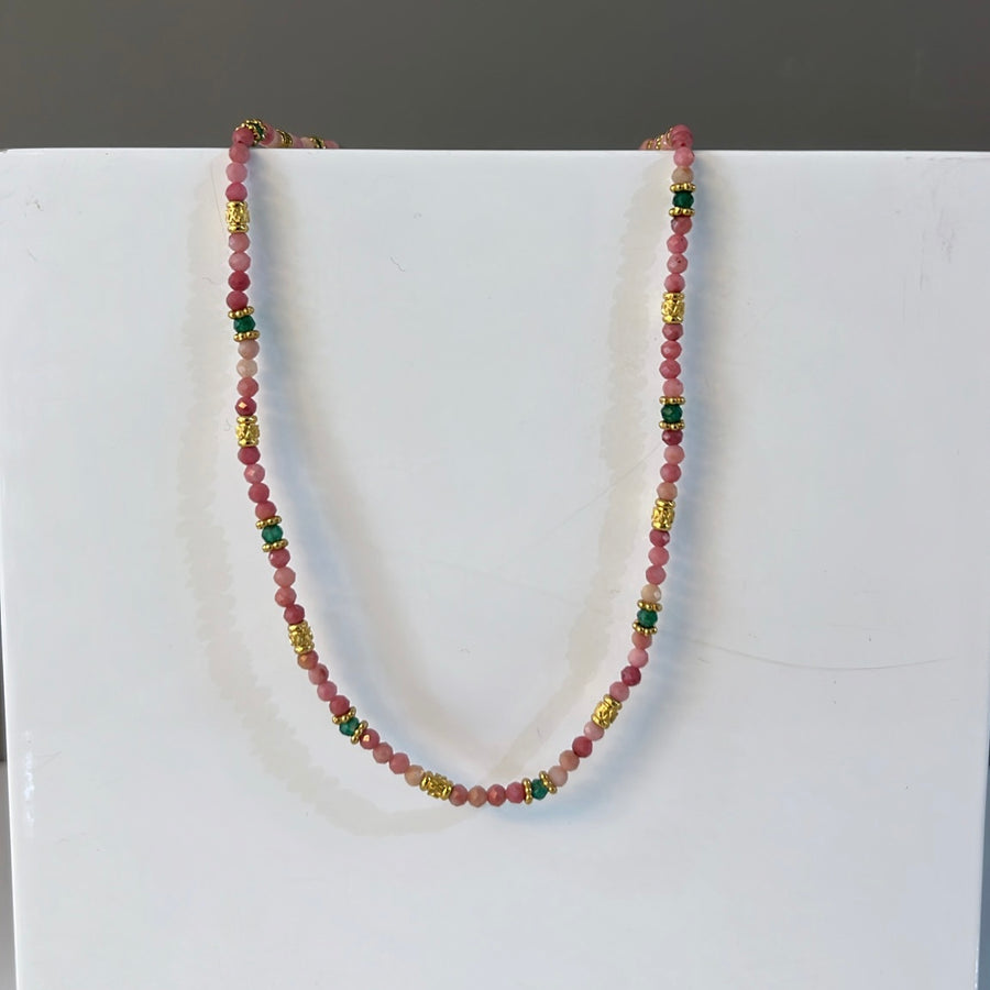 Pink and Green Natural Stone Beaded Bracelet