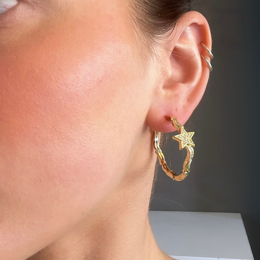Cubic Zirconia Star Vintage Hoop Earring