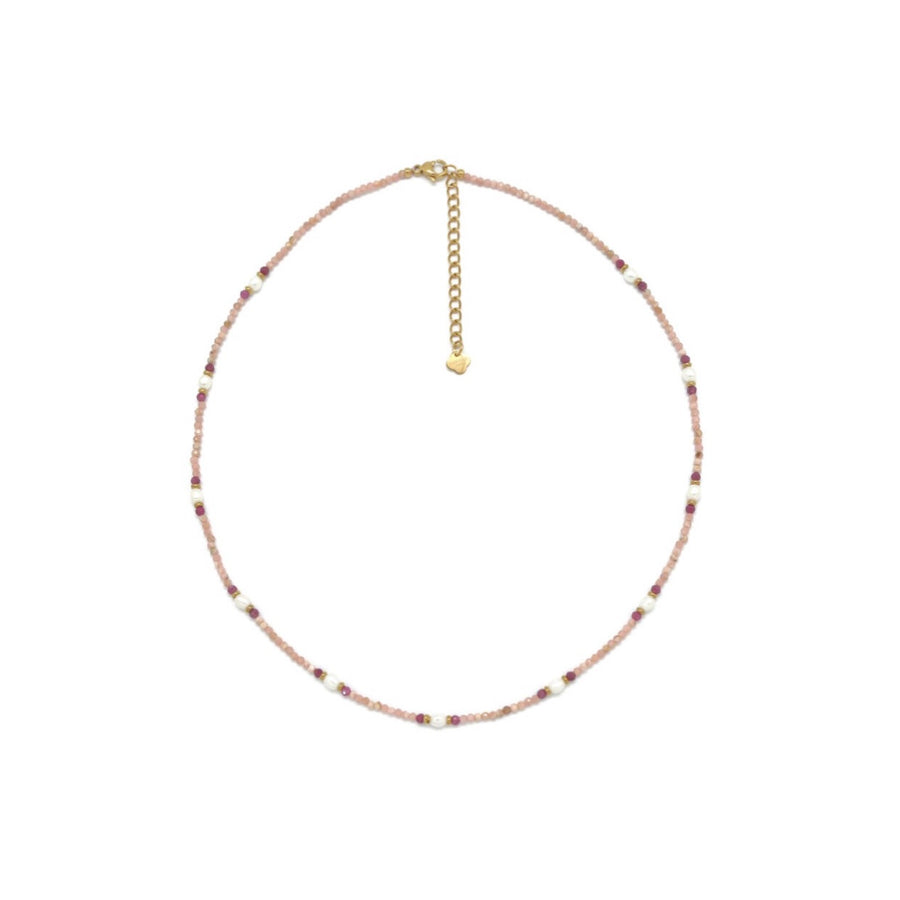 Baby Pink and Pearl Natural stone Beaded Necklace
