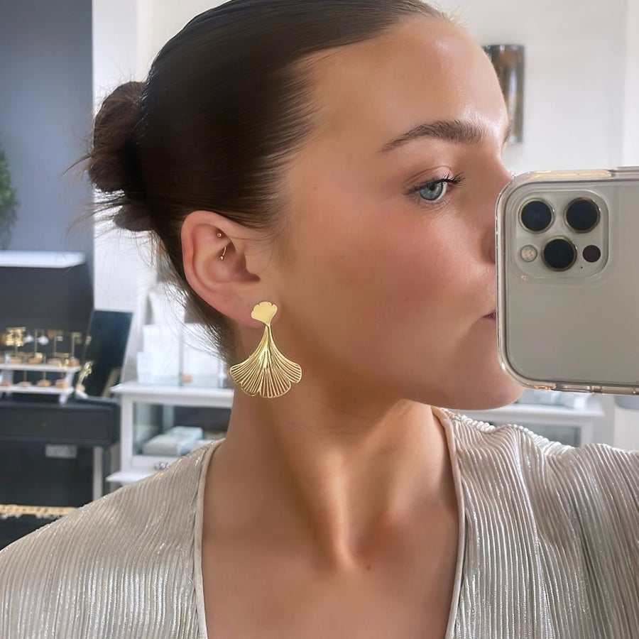 Gold Statement Petal Fan Earrings