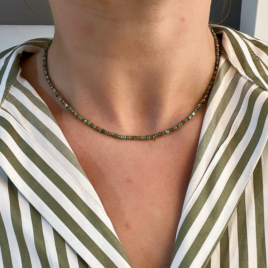 Gold and Turquoise Natural Stone Necklace