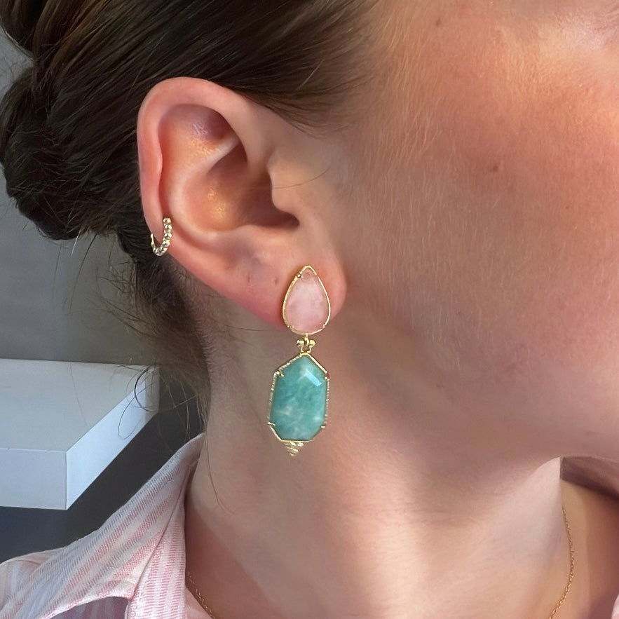 Rose Quartz and Turquoise Statement Earring