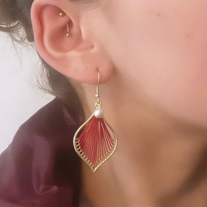 Gold /Red Earring with Freshwater Pearl