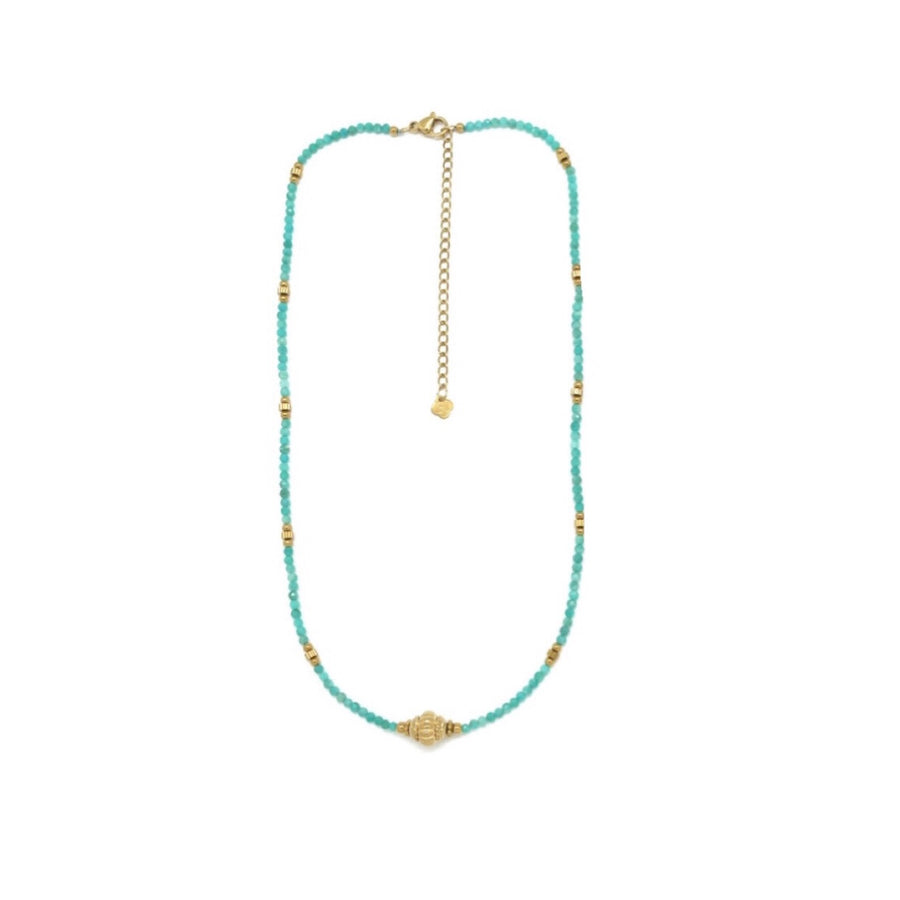 Gold Centre Natural Stone Beaded Necklace
