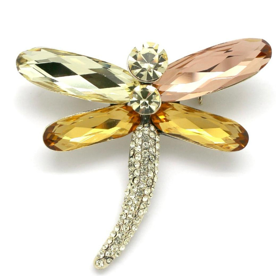 gold dragonfly crystal  brooch
