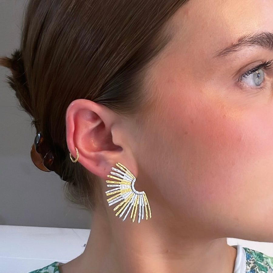 Mixed Metal Fan Earring