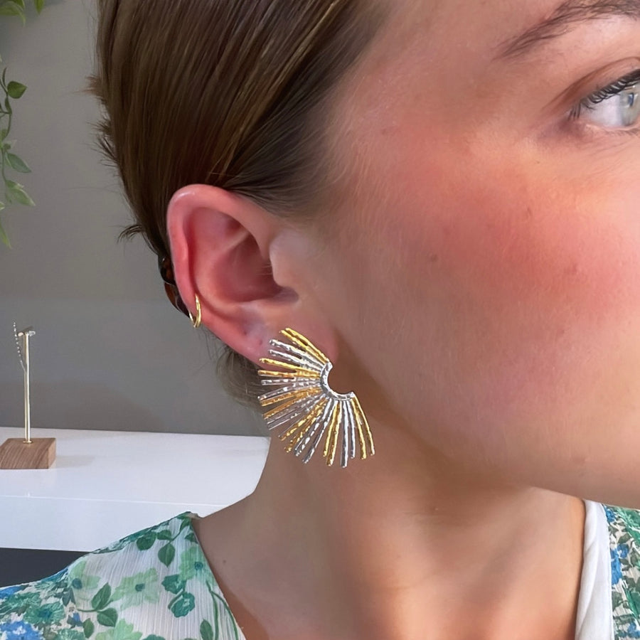 Mixed Metal Fan Earring