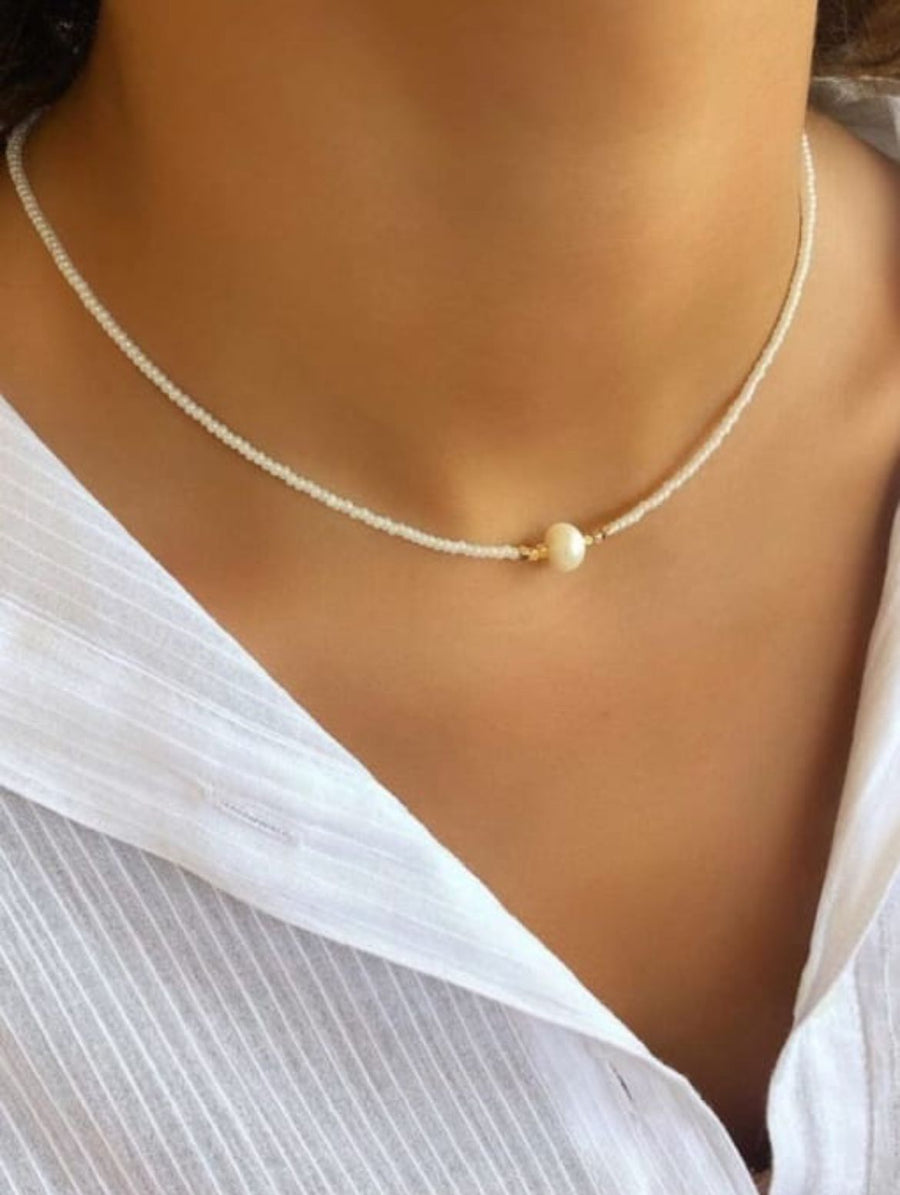 white pearl beaded choker