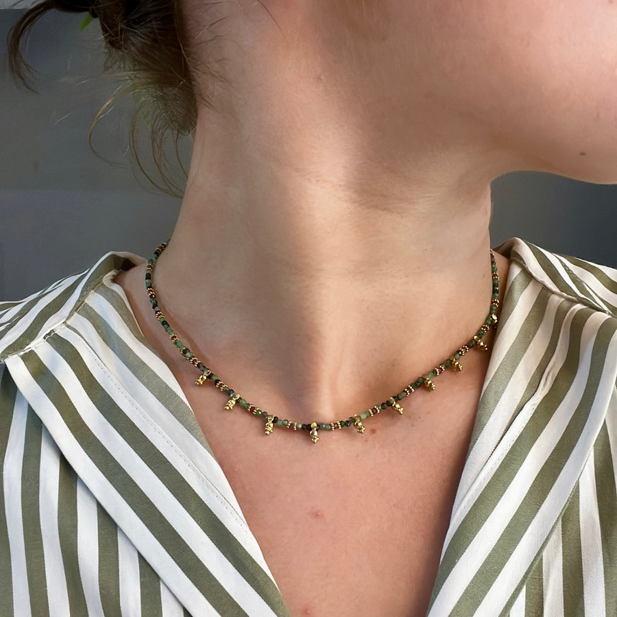 Forest Green Natural Stone Beaded Necklace