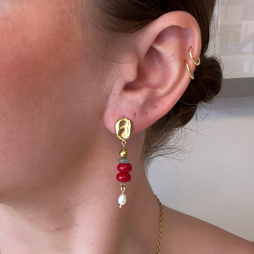 Natural Stone Red and Green Drop Earrings