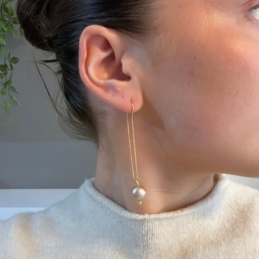 Bronze Pearl Threader Earring