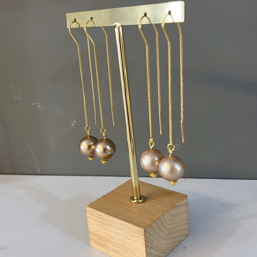 Bronze Pearl Threader Earring