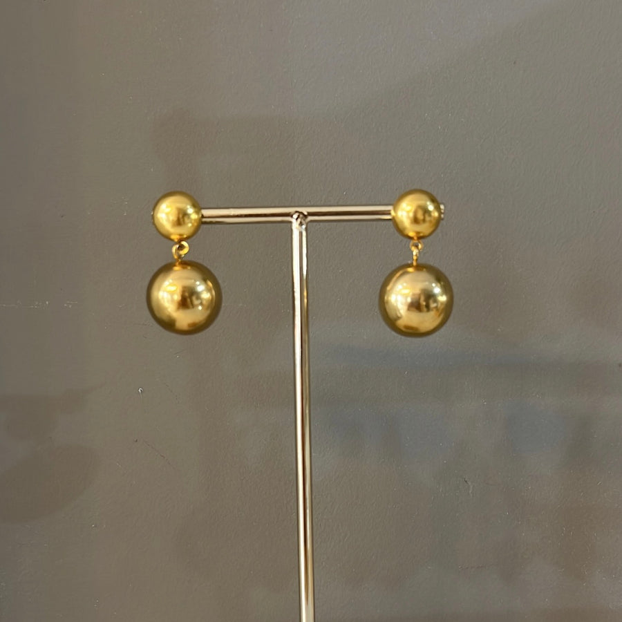 Gold Double Sphere Earring
