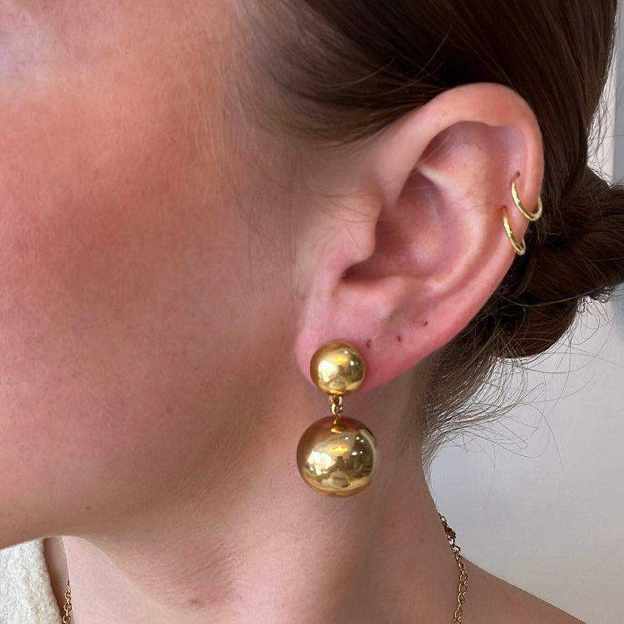 Gold Double Sphere Earring