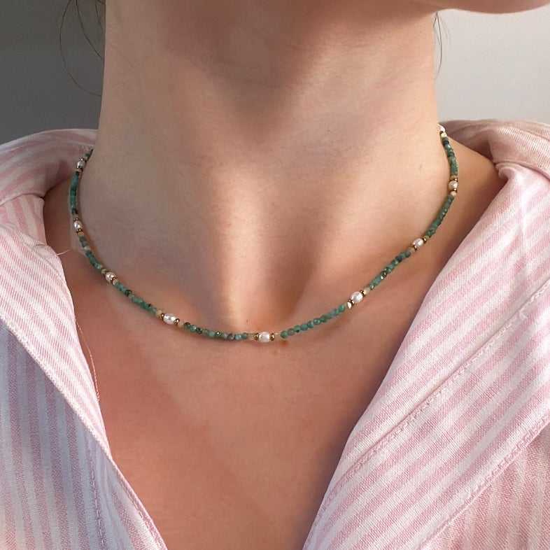 Green and Pearl Beaded Necklace