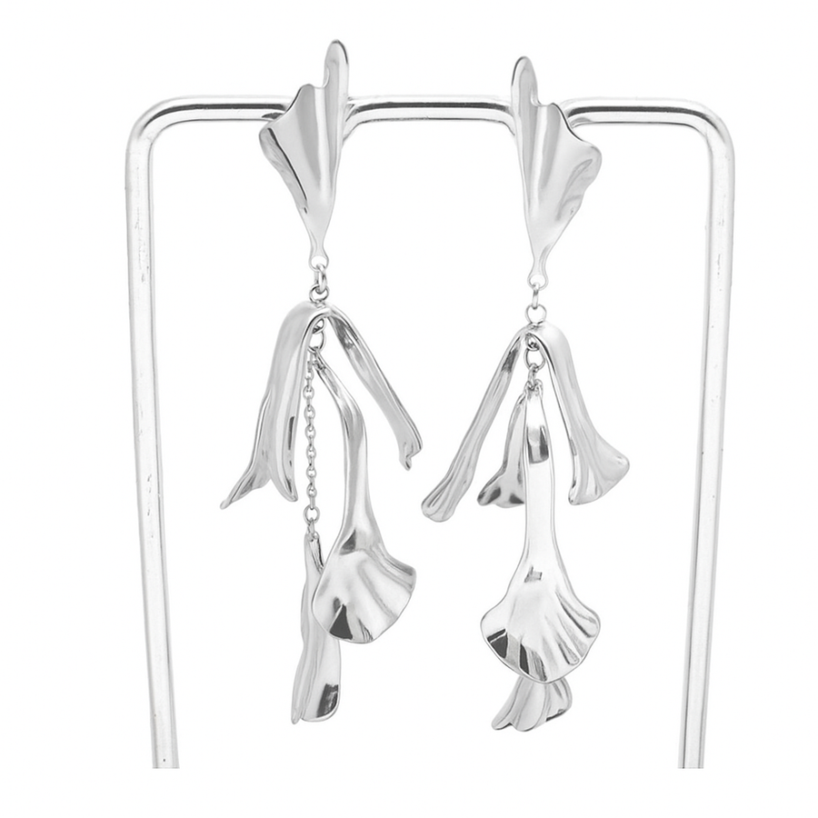 Silver Asymmetrical Leaf Statement Earrings