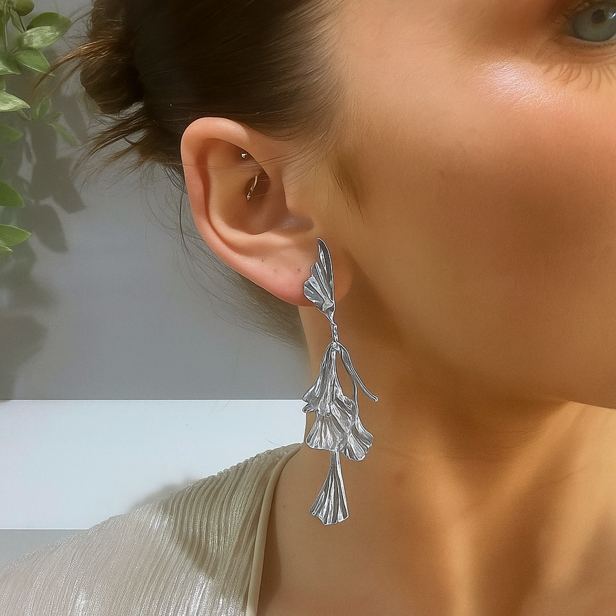 Gold Asymmetrical Leaf Statement Earrings