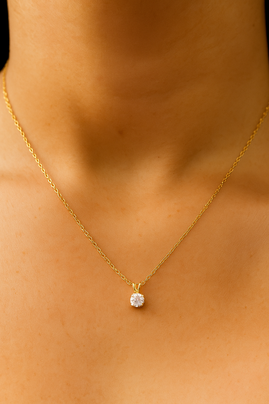 Gold Cubic Zirconia Pendant Necklace