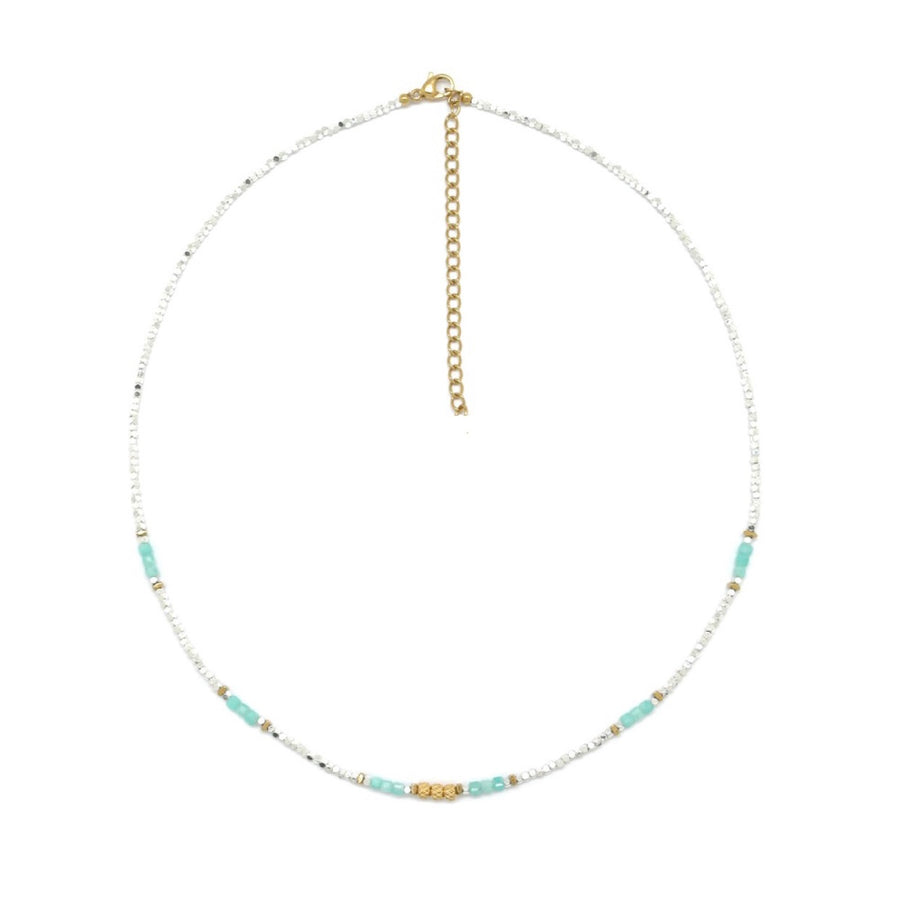 Silver, Turquoise and Gold Natural Stone Necklace