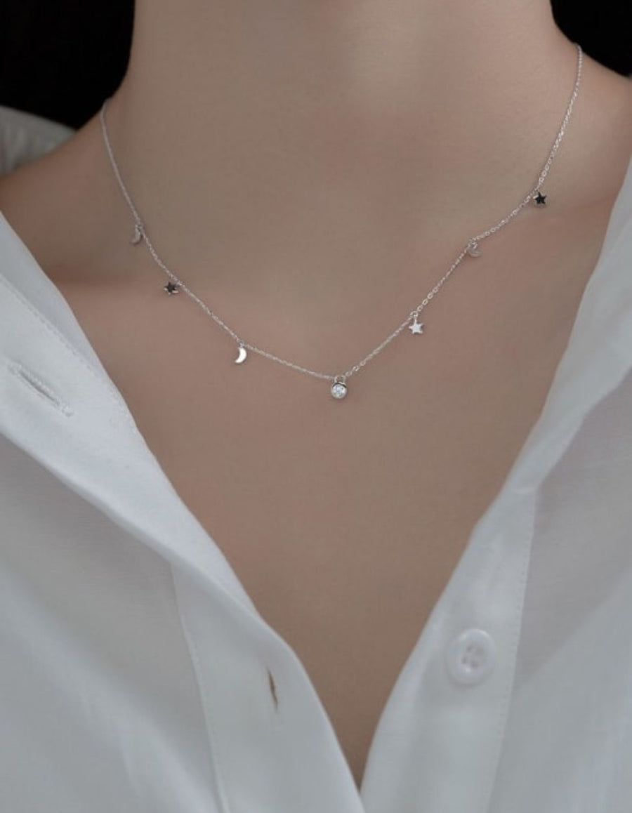 Multi drop Star and moon necklace