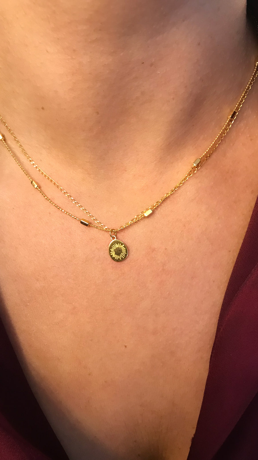 Double Layer Flower Disc Necklace