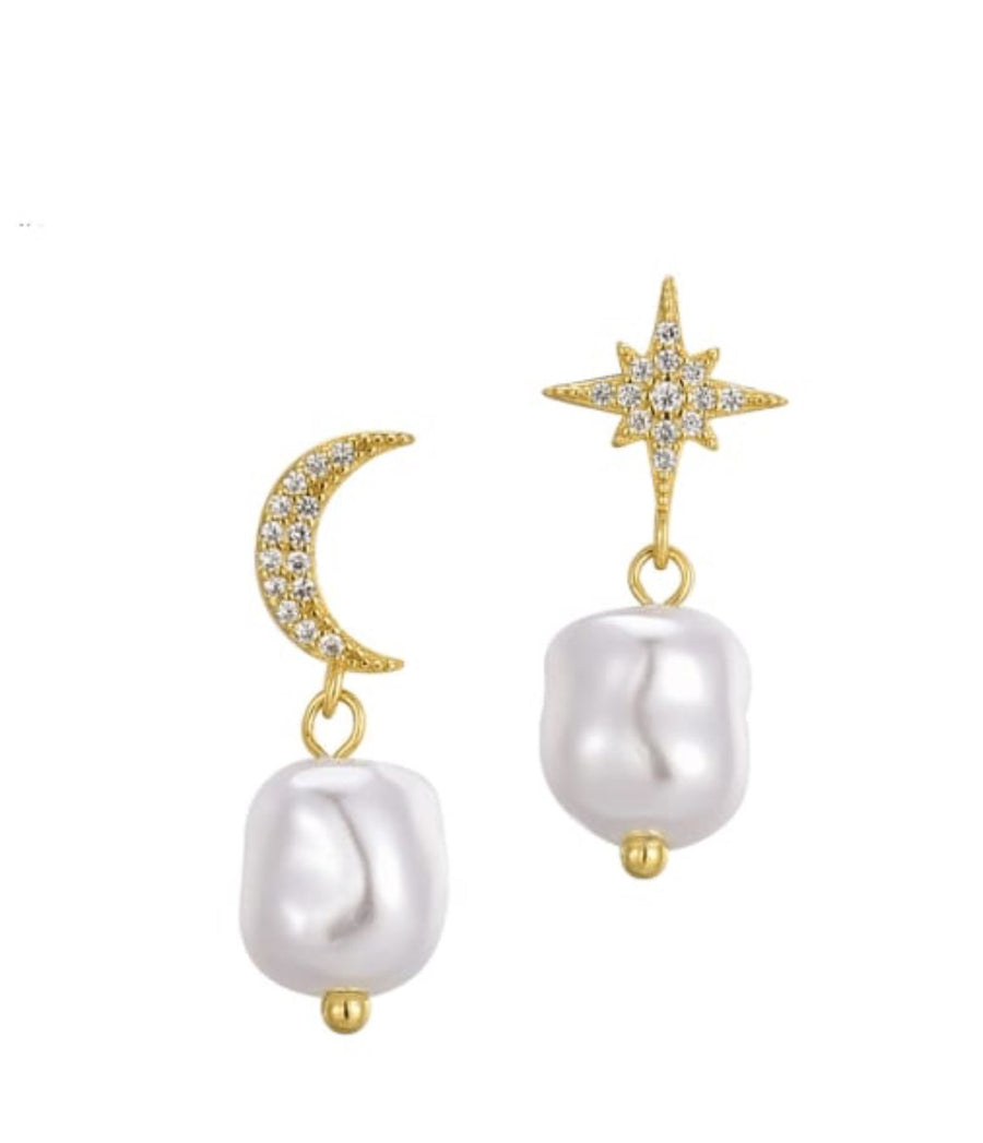 Crystal Star and moon pearl drop studs