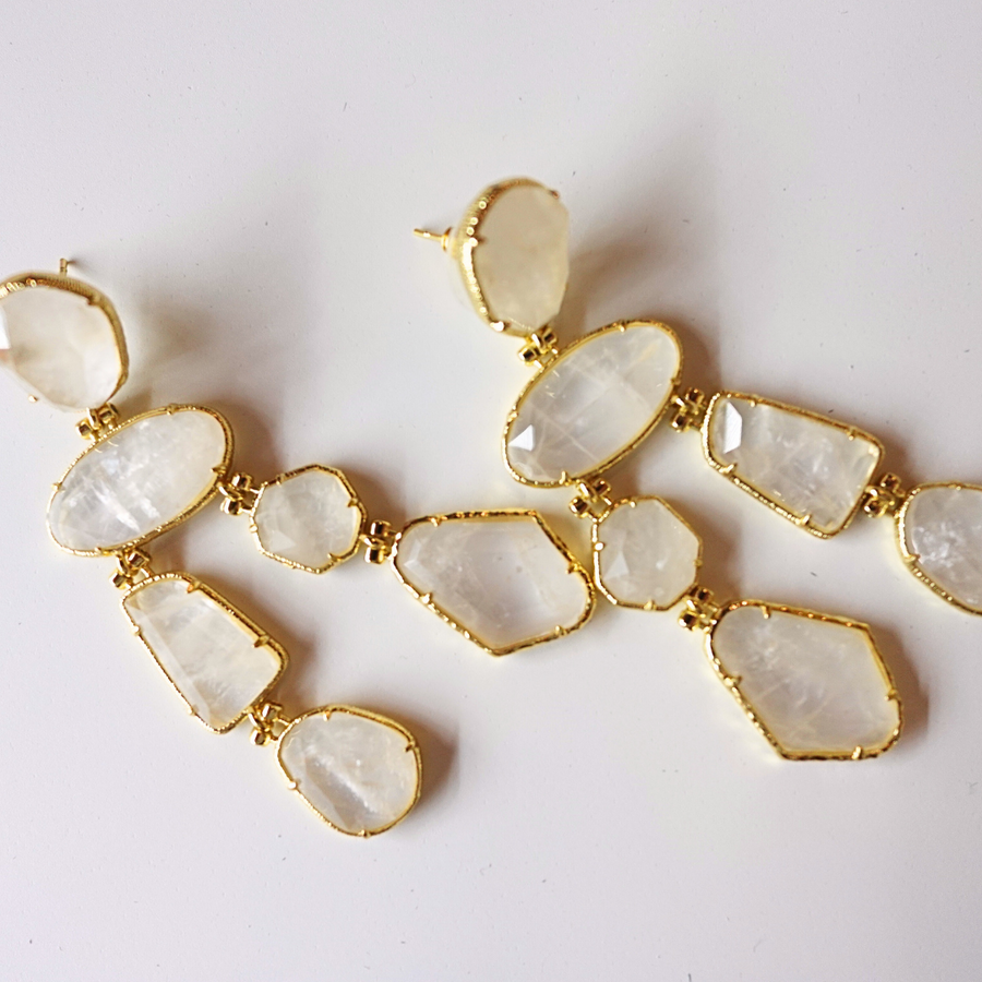 White Irregular Double Quartz Earrings
