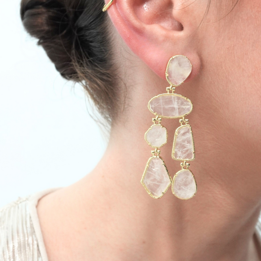 White Irregular Double Quartz Earrings