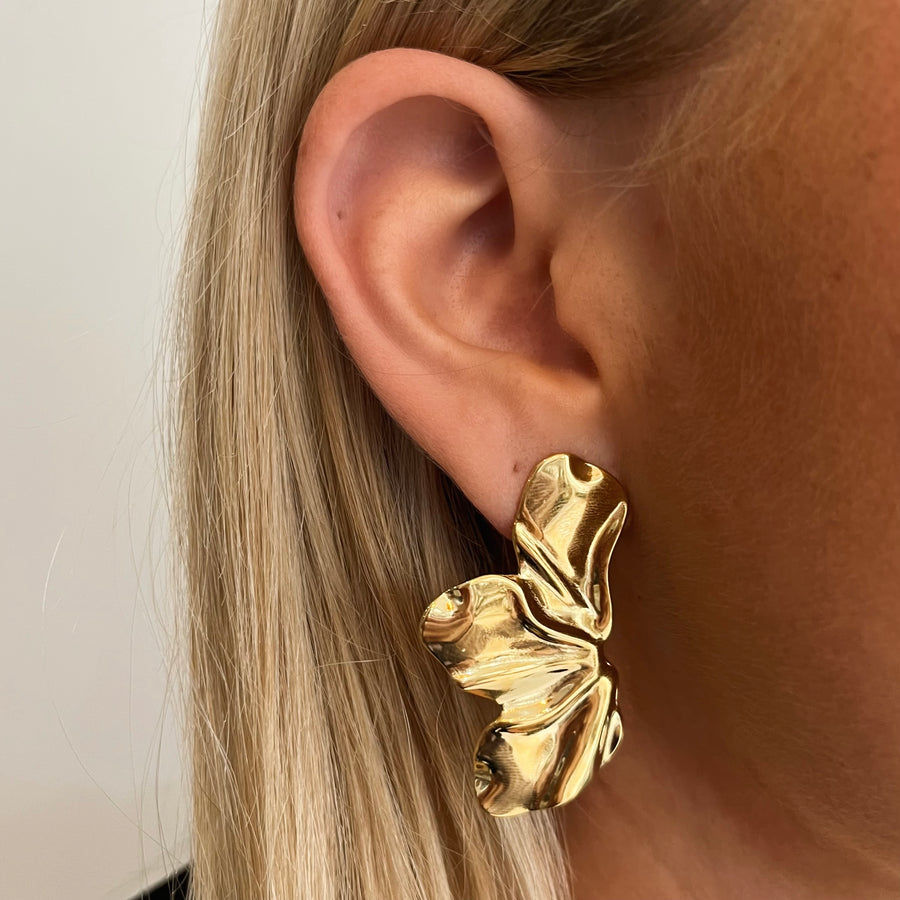 Gold statement petal earring