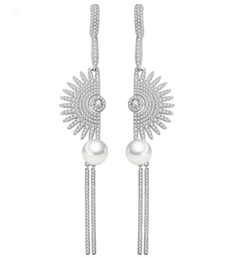 Crystal and pearl fan drop chandelier