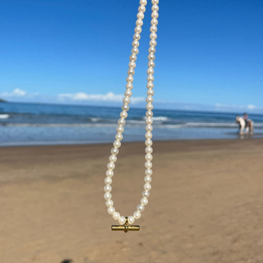 Gold T-bar Pearl Necklace