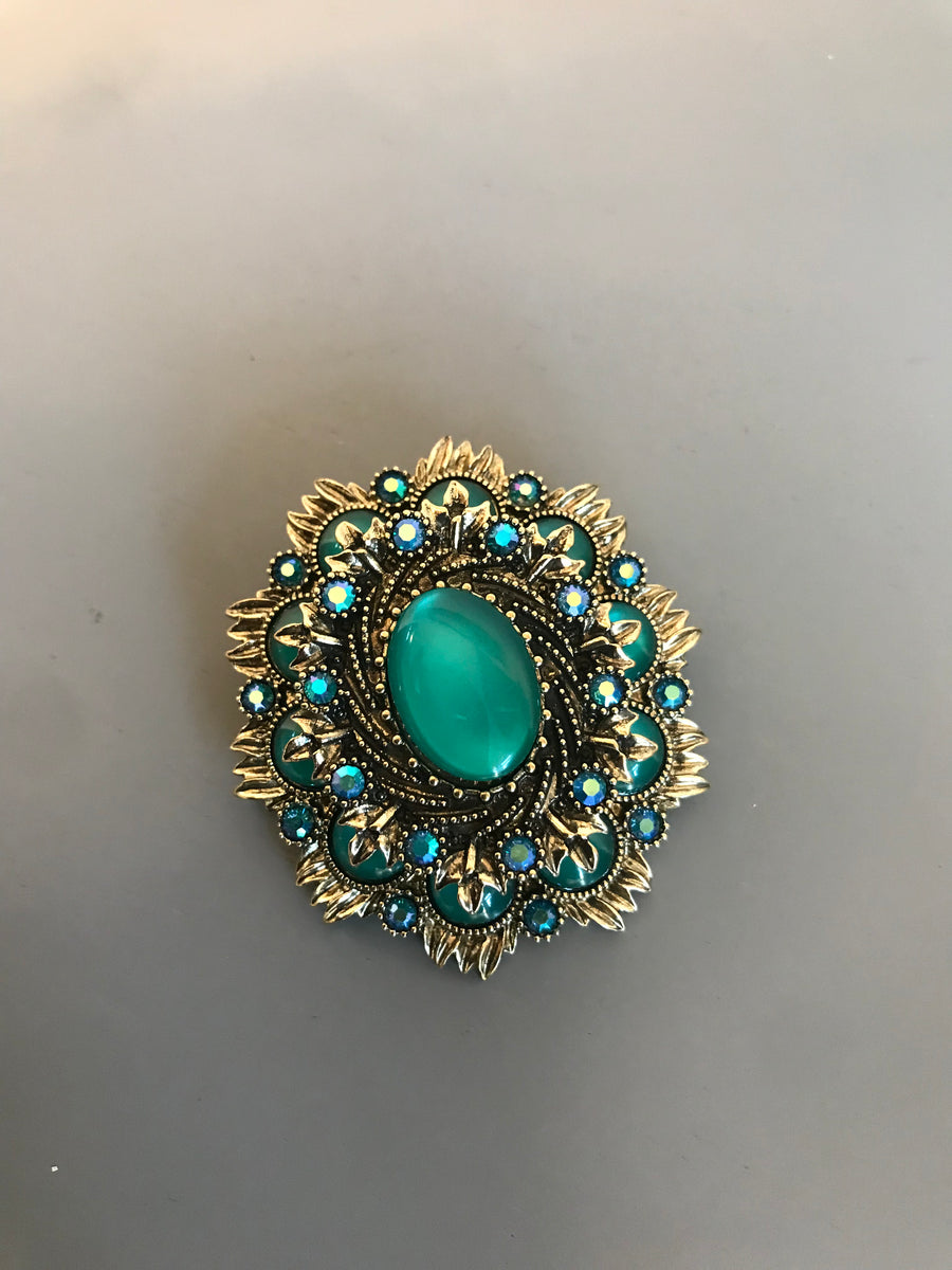 Turquoise and Gold Brooch