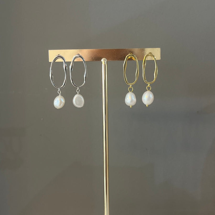 Geometric Freshwater Pearl Drop Earring